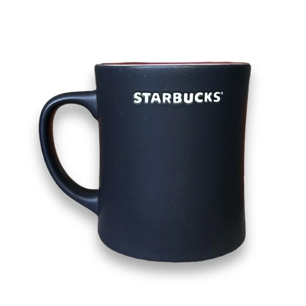 STARBUCKS Sumatra Tiger Mug Matte Black White Debossed Design Bone China 2012
